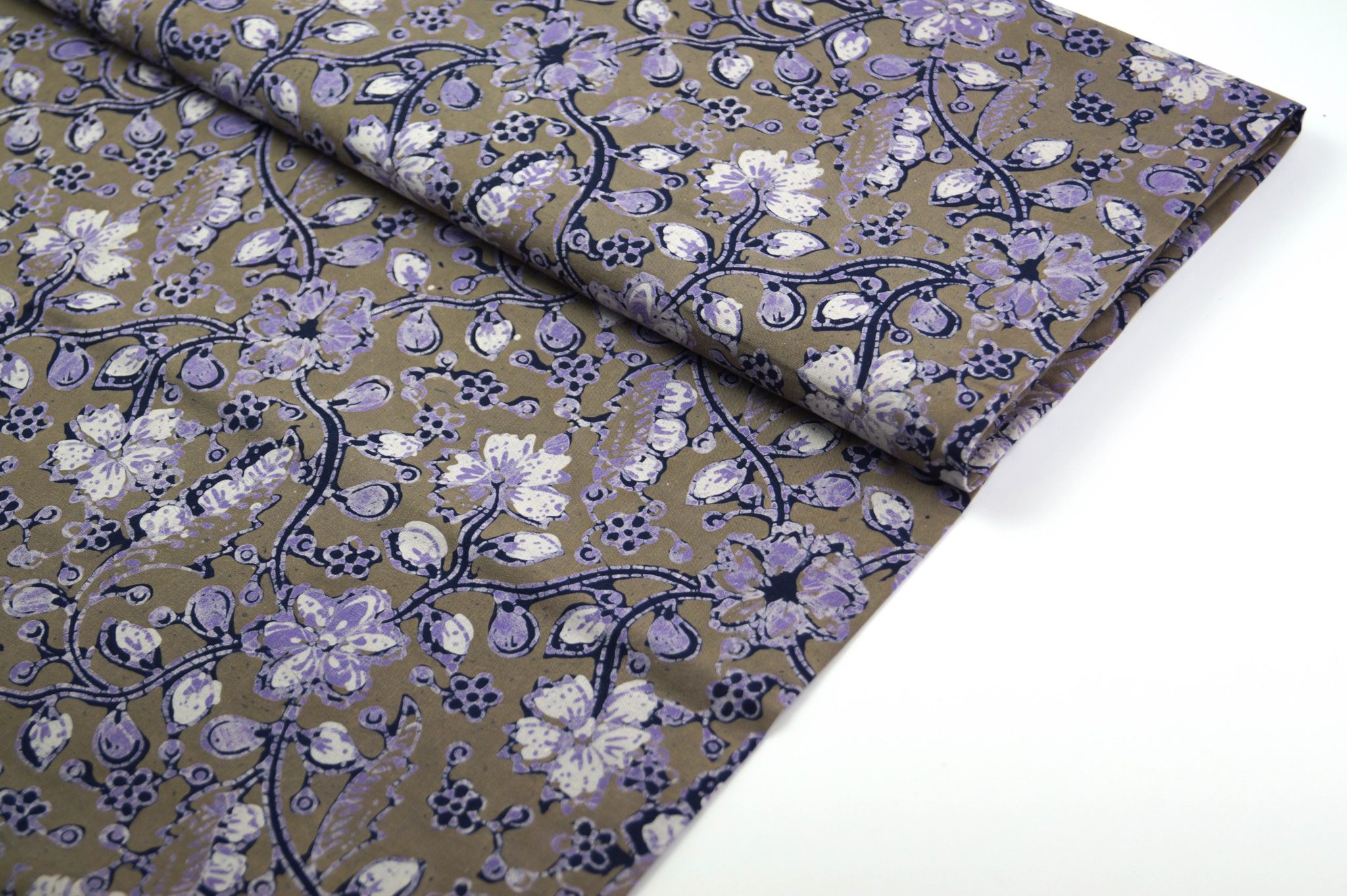 Blue batik fabric green purple