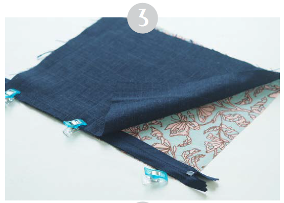 Free sewing instructions Pin the pouch zipper in place